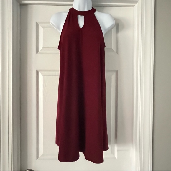 Pink Rose Soft Jersey Knit Tunic Swing Dress Keyhole Neck Sleeveless Maroon Sz S - Picture 1 of 12